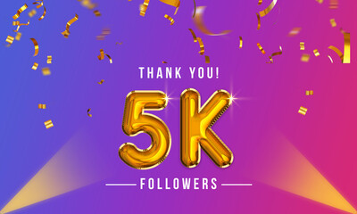 Sticker - Thank you, 5k or five thousand followers celebration design, Social Network friends,  followers celebration background
