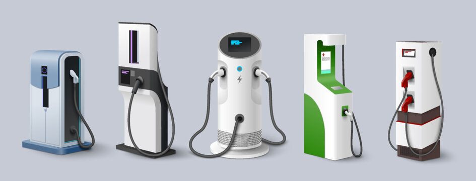 Fototapete - Electric car charging station realistic icon set