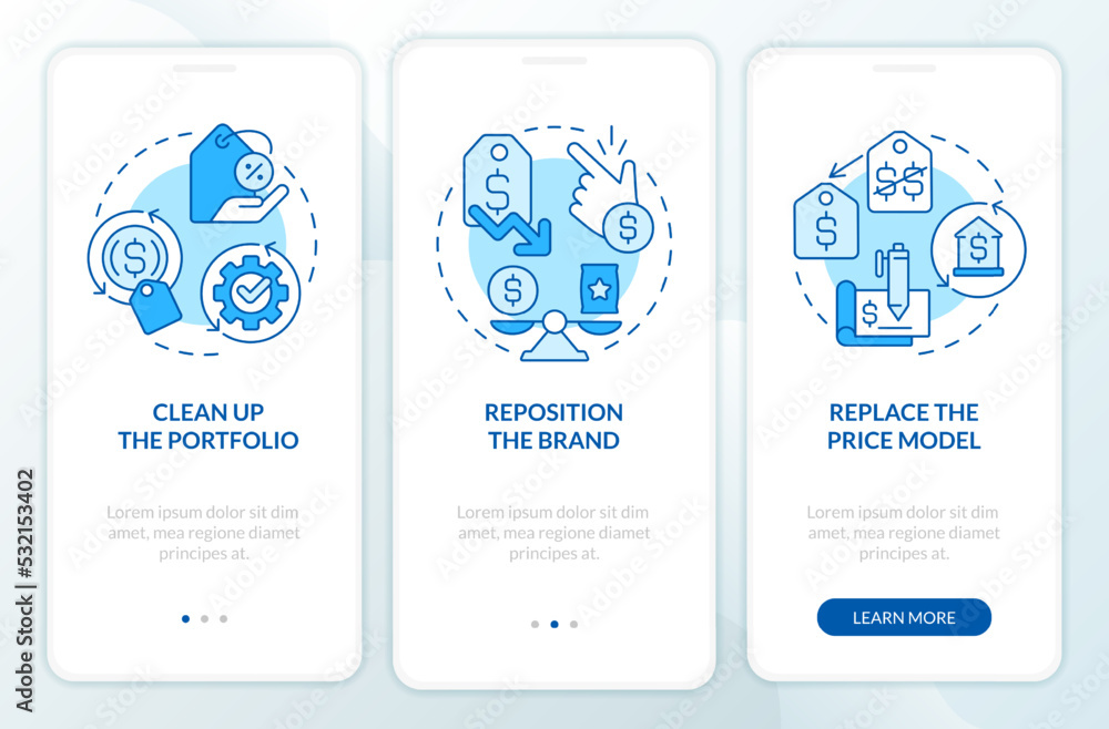 Dealing with inflation in business blue onboarding mobile app screen ...