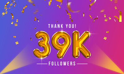 Sticker - Thank you, 39k or thirty-nine thousand followers celebration design, Social Network friends,  followers celebration background
