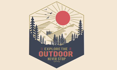 Wall Mural - Wild outdoor explore vector t shirt design. Vintage wild life graphic print artwork.
