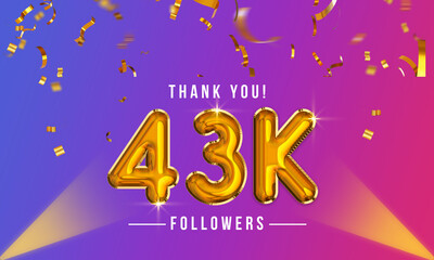 Sticker - Thank you, 43k or forty-three thousand followers celebration design, Social Network friends,  followers celebration background