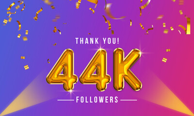 Poster - Thank you, 44k or forty-four thousand followers celebration design, Social Network friends,  followers celebration background
