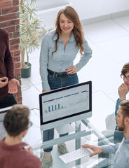 Sticker - Group of business people having meeting in office.