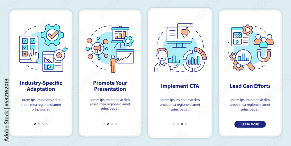 Marketing case study onboarding mobile app screen. Business walkthrough ...