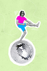 Poster - Creative 3d photo collage artwork postcard poster of cool guy enjoy have rest relax fun dance disco ball isolated on painting background