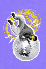 Poster - Creative 3d collage artwork postcard poster sketch graphics of funny funky guy dude person dance studio isolated on drawing background