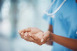 © Charlize D/peopleimages.com - Hand, healthcare and medicine with the hands of a nurse holding empty space for marketing and advertising of medical products. Hospital, trust and insurance with a health professional and mockup