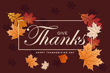 Elegant Thanksgiving Lettering With Maple Leaf And Frame