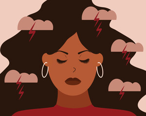 depressed black woman feels depression, anxiety and emotional stress. sad african american girl expe