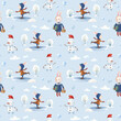 Watercolor Rabbit Christmas seamless pattern.New Year illustration
