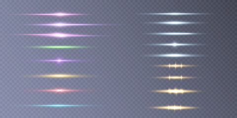 Poster - Set of purple horizontal highlights of abstract glowing stars and twinkles. Vector.