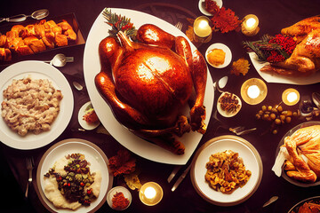 Wall Mural - delicious tasty thanksgiving day meal, 3d render, 3d illustration