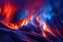A Computer Generated Fire And Ice Image Depicting Flames And Ice Together In An Orange And Blue Abstract Background. A.I. Generated Art.