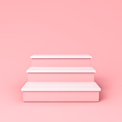 Fototapete - Pink product display stairs shelves isolated on pink pastel color background with shadow minimal conceptual 3D rendering