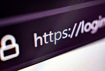 Wall Mural - pixelated closeup of internet web browser search bar with https and security icon