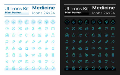 Sticker - Medicine pixel perfect gradient linear ui icons set for dark, light mode. Medical treatment. Line contour user interface symbols. Modern style pictograms. Vector isolated outline illustrations