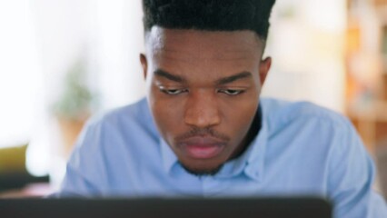 Poster - Businessman, thinking and reading email on computer online in a home office. Corporate worker networking and connecting with clients on the internet and work on startup project idea with desktop pc