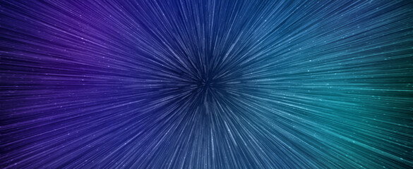 Wall Mural - hyperspace speed effect in night starry sky. bright blue galaxy, horizontal banner
