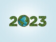 Green earth 2023. New Year 2023 green recycling and save our planet and earth environment. World water day 2023. Earth day 2023 3d concept.