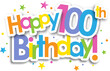 Colorful HAPPY 100th BIRTHDAY! banner with stars on transparent background