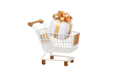 Wall Mural - Shopping cart with gift boxes, 3d rendering.