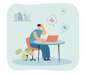 Wall Mural - customer ordering goods from home using discounts. man buying products or clothes via laptop flat ve
