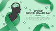 World mental health day background with a green ribbon and positive aura