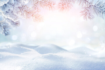Wall Mural - beautiful light background image for an invitation or postcard on a new year's theme with snow-cover