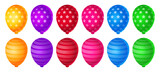 Fototapeta Dinusie - Balloon with star and line texture, Bunch of balloons for birthday and party, Flying ballon in various colors isolated on white background for celebrate and carnival