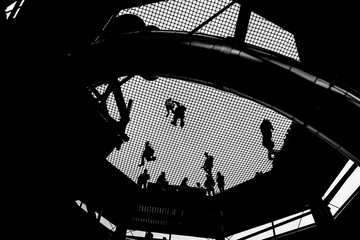 Safe floor net for walking on observation tower, tourist attraction.
