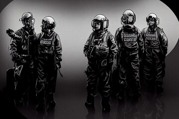 Canvas Print - Command and Control Center Officers ,Hand Drawn V2 High quality 2d illustration