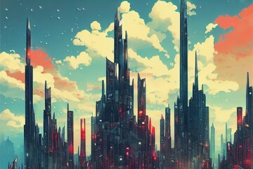 Wall Mural - King Edward Point abstract city 2d Anime illustration V1 High quality 2d illustration