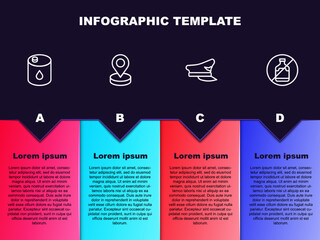 Sticker - Set line Barrel oil, Location, Pilot hat and No alcohol. Business infographic template. Vector