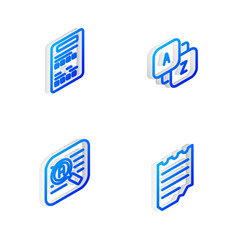 Sticker - Set Isometric line Vocabulary, Exam sheet, Translator and Notebook icon. Vector