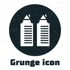 Sticker - Grunge Two tall residential towers in the Dnipro city icon isolated on white background. Monochrome vintage drawing. Vector