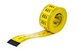 Closeup of an isolated yellow measuring tape