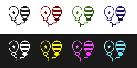 Sticker - Set Balloons with ribbon icon isolated on black and white background. Happy Easter. Vector