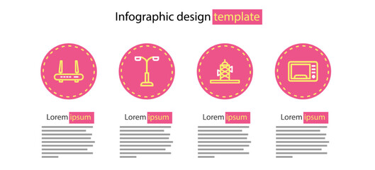 Sticker - Set line Antenna, Microwave oven, Street light and Router and wi-fi signal icon. Vector