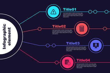 Poster - Set Exclamation mark in triangle, Password protection, Lock computer monitor and Server with shield. Business infographic template. Vector