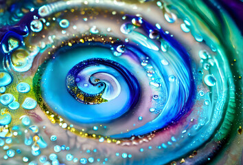 Wall Mural - abstract swirling blue paint background. resin art with water and oil, metallic glitter effect. flui