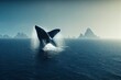 Killer whales swim on the surface. 3d render, Raster illustration.