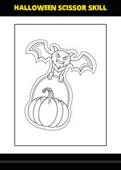 Halloween scissor skill for kids. Halloween scissor skill coloring page for kids.