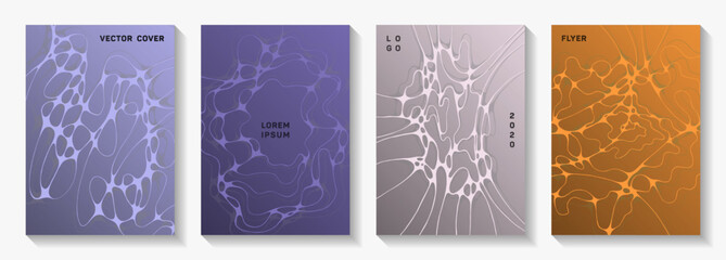 Premium club party flyers. Crossed waves ripple backgrounds. Minimalist cover vector layouts. Night party posters collection fluid curves graphic design.