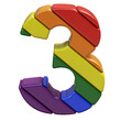 Symbol 3d made of LGBT flag colors. number 3