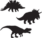 Fototapeta Dinusie - Black dinosaur silhouettes set for kids