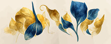 Abstract Art Background With Golden And Blue Calla Flow