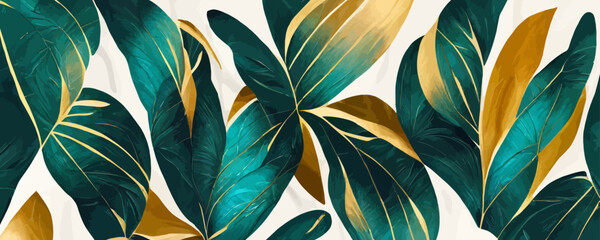 luxury abstract art background with tropical leaves