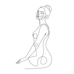 Wall Mural - Woman sitting position linear drawing line art illustration artwork