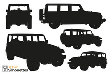 Collection Of Isolated 4x4 Car Silhouettes.